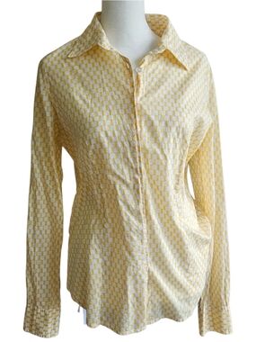 J. Crew Vintage 100% Cotton Yellow and White Geometric Button-Down Shirt Preppy